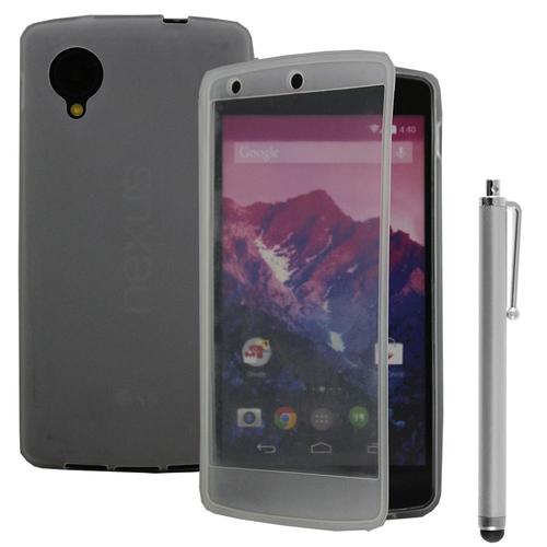 Google Nexus 5: Coque Etui Housse Pochette Silicone Gel Portefeuille Livre Rabat + Stylet - Transparent