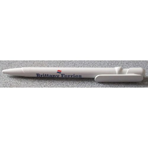 Stylo À Bille Publicitaire - Corps Plastique Blanc Marqué Brittany Ferries - Écriture Noire