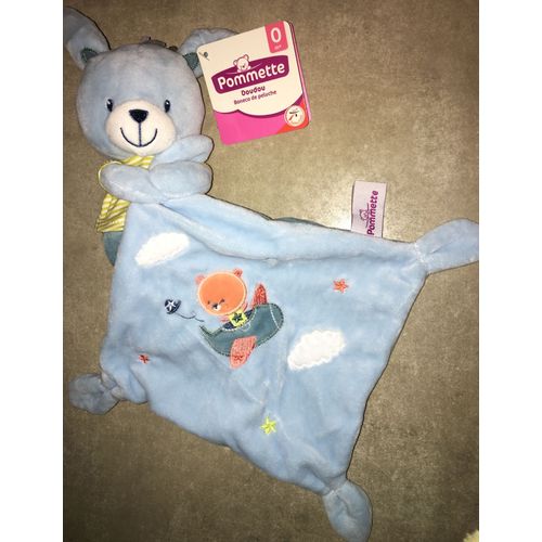 Doudou Lapin Bleu Pommette Mouchoir Avion Peluche Nounours Ours Bébé Naissance 