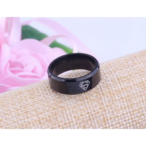 Bague Homme Titane Noir Motif Superman