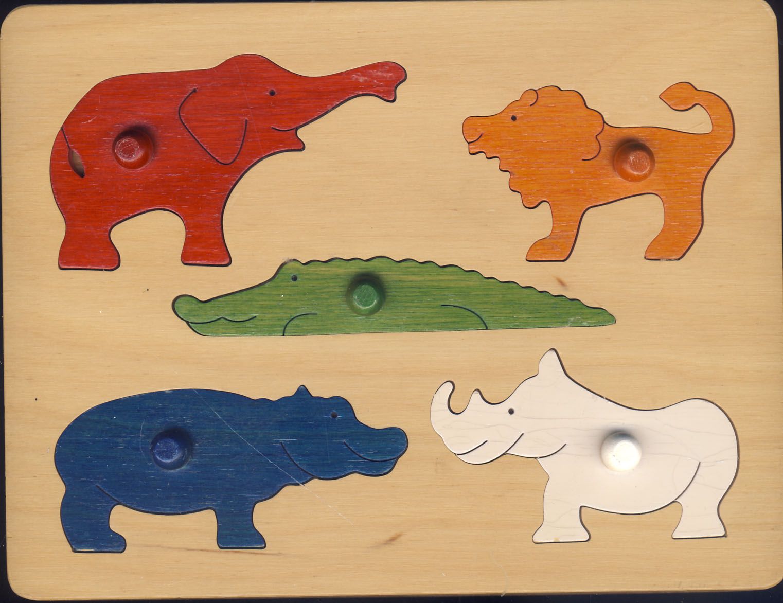 Puzzle D Eveil En Bois 5 Animaux Elephant Lionh Crocodile Hippopotame Rhinoceros Rakuten