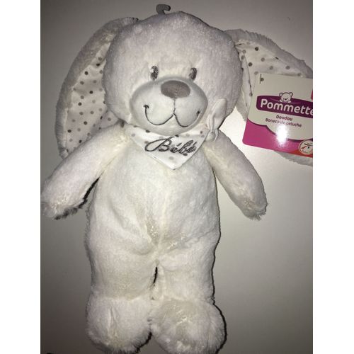 Doudou Lapin Blanc Pommette Foulard Bandana Pois Gris Beige Peluche Lapinou Bebe Naisssance Jouet Mixte