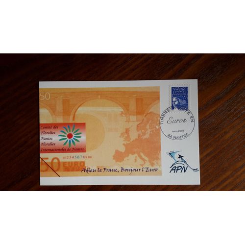 Carte Postale Oblitérée Adieu Le Franc Bonjour L'euro