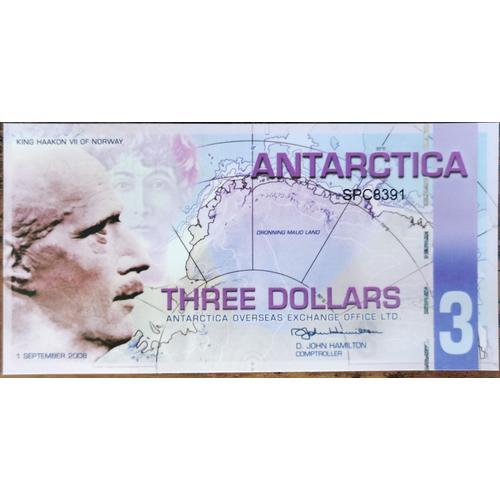 Billet 3 Dollars - King Haakon Vii - 2008 - Antarctique / Antarctica / Antarctic