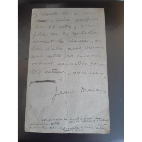 Lettre Autographe Signée De Jean Marais