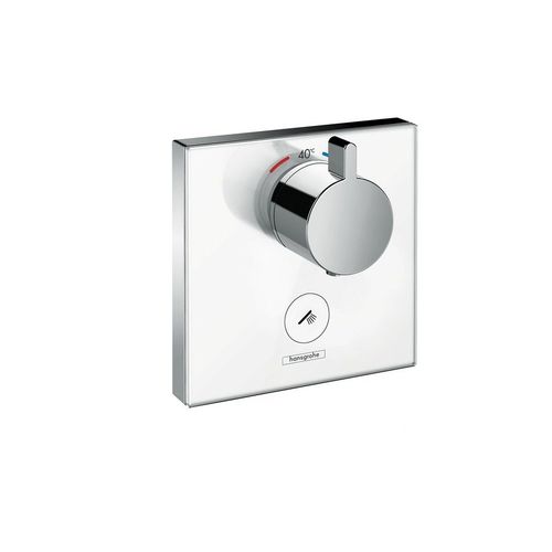 Set de finition en verre pour mitigeur thermostatique ShowerSelect E encastré haut débit avec une sortie permanente et un robinet d arrêt Hansgrohe