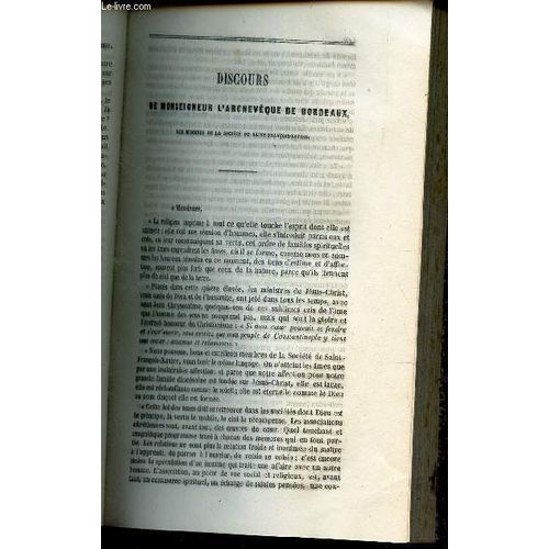 Disocurs De Monseigneur L'archeveque De Bordeaux Aux Membres De La Societe De St Francois Xavier