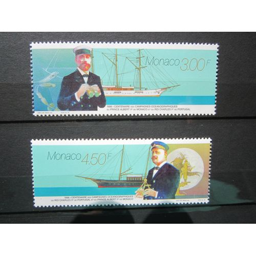 Monaco. Timbres N° 2051 Et 2052 (1996). Centenaire Des Campagnes Oceanographiques Du Prince Albert 1er De Monaco Et Du Roi Charles 1er Du Portugal. Emission Conjointe Avec Le Portugal.