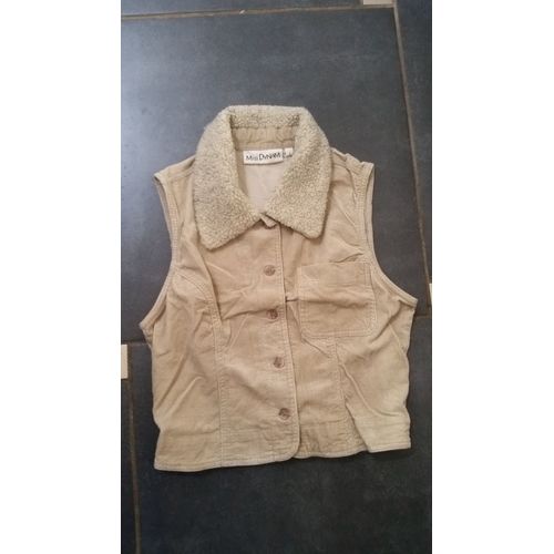 Gilet Miss Dynam Coton Xs Beige Sans Manche Velour Beige