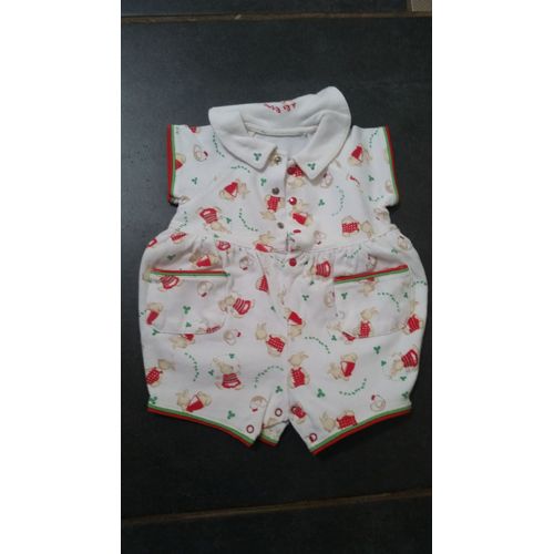 Combinaison Short Coton 1 Mois Blanc Imprimé À La Ferme