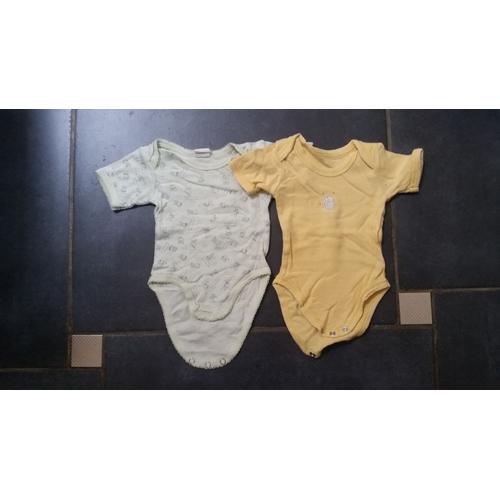 2 Bodys Coton 3 Mois Jaune Et Vert