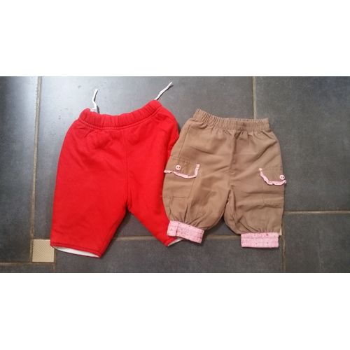 2 Pantalon 3 Mois Marron Et Rouge