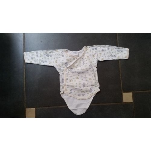 Body Coton 3 Mois Blanc Imprimé Poussin Manches Longues