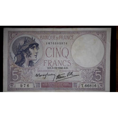 Billet 5 Francs 1940