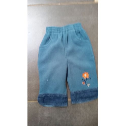 Pantalon 6 Mois Bleu Avec Fleur Brodée
