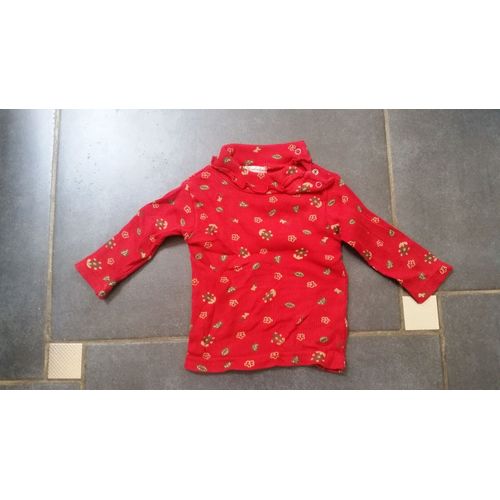 Sous-Pull Kimbaloo Coton 12 Mois Rouge Imprimé Fleur Col Roulé