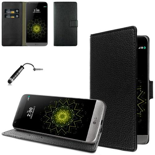 Ownstyle4you - Lg G5 / G5 Titan - H850 Etui Wallet Coque Housse Premium Portefeuille Eco Cuir Side Noir / Protection Pare-Chocs Goutte Absorption Des Chocs + Protecteur D'écran + Pen