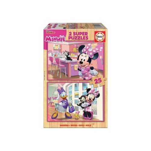 Super Pack Puzzles Minnie 2 X 25 Pieces Avec Daisy Et Figaro - Puzzle Bois Enfant - Set Jouet Disney Puzzle Et Carte