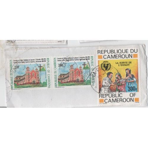 Timbre Republique Cameroun 3 Centenaire De L'église Catholique Cameroun Et Unicef La Survie De L'enfant 