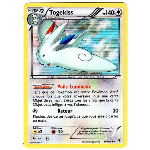 Carte Pokémon Togekiss Holo 104/135 Tempete Plasma Neuf Rare Fr