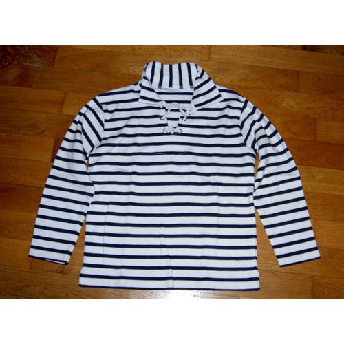 Polo Manches Longues Style Marin Beige À Rayures Noires Avec Cordelette De Serrage Wins Nautic Taille 12 Ans