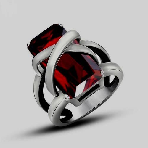 Bague Acier Et Cz Rouge - T57