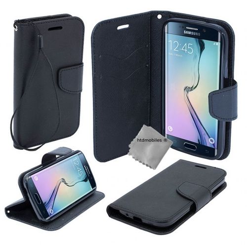 Housse Etui Coque Pochette Portefeuille Pour Samsung G930 Galaxy S7 + Film Ecran - Noir / Noir