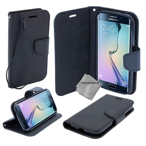 Housse Etui Coque Pochette Portefeuille Pour Samsung G935 Galaxy S7 Edge + Film Ecran - Noir / Noir