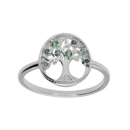 Bague Argent Rhodié Arbre De Vie Contour Perlé Avec Oxydes Dégradé Vert