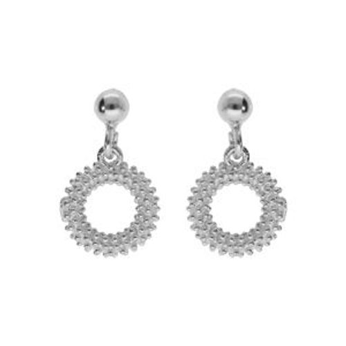 Boucles D'oreilles Tige Argent Rhodié Claire Pendante Cercle Évidé Perlé