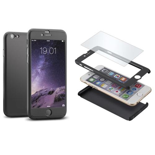 Coque Integrale Avant Et Arriere Pour Iphone 6/6s Avec Protecteur D'ecran En Verre - Noir