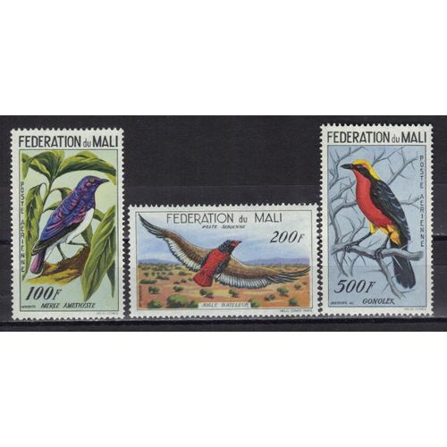 Mali Poste Aerienne 1960 : Oiseaux : Merle Améthyste / Aigle Bateleur / Gonolek - Série Entière De 4 Timbres À 800 F. Neufs * Cote 36 