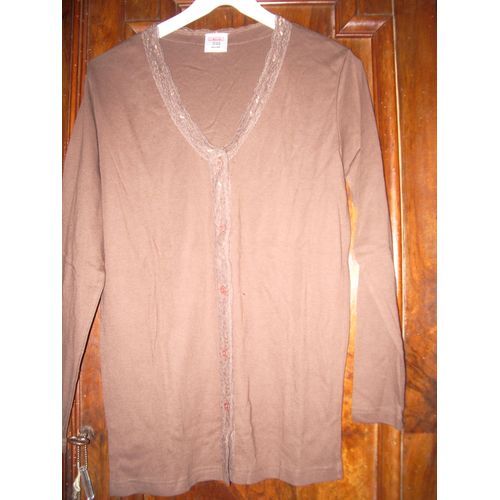 Gilet Neuville Taille 42/44 Marron Manches Longues Col V Brodé