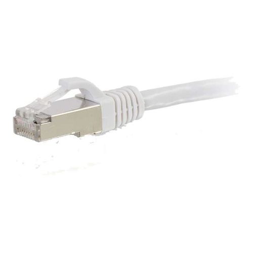 C2G Cat6a Booted Shielded (STP) Network Patch Cable - Cordon de raccordement - RJ-45 (M) pour RJ-45 (M) - 30 cm - STP - CAT 6a - moulé, sans crochet, bloqué - blanc