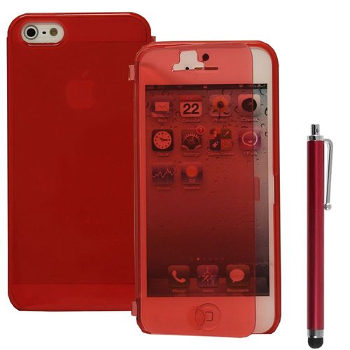 Apple Iphone Se: Coque Etui Housse Pochette Silicone Gel Portefeuille Livre Rabat + Stylet - Rouge