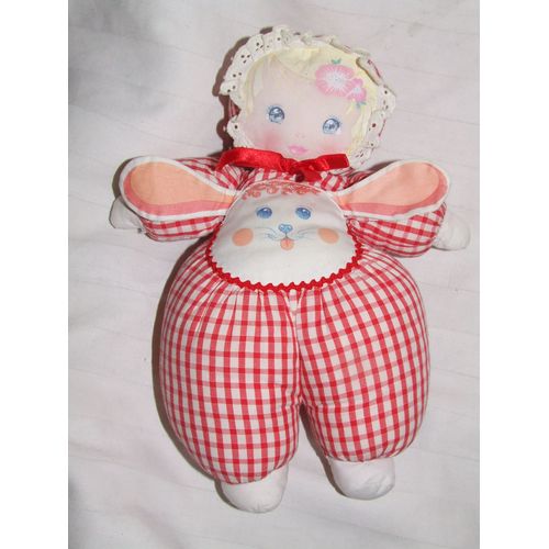 Poupée Mundia Doudou Oreilles Lapin Vichy Rouge Peluche De 30 Cm 