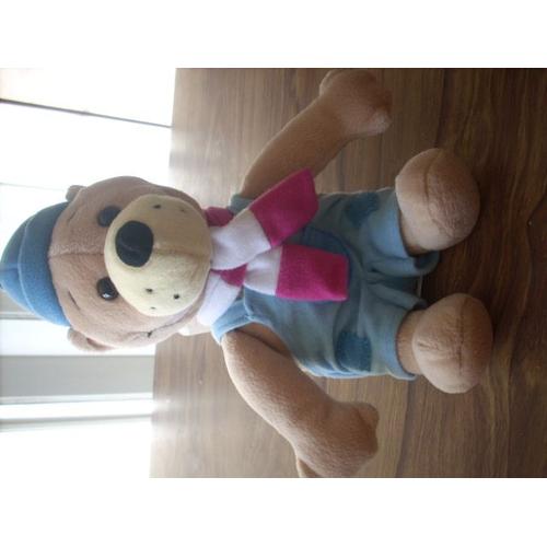 Peluche Doudou Quoti Ourson Salopette Bonnet & Cache Nez 32cm