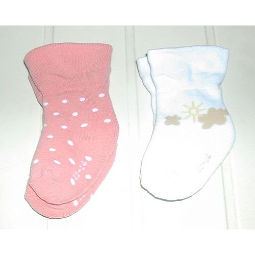 Lot De 2 Chaussettes Bébé Roses Grains De Riz Et Blanches Nuages Soleil 11 - 14