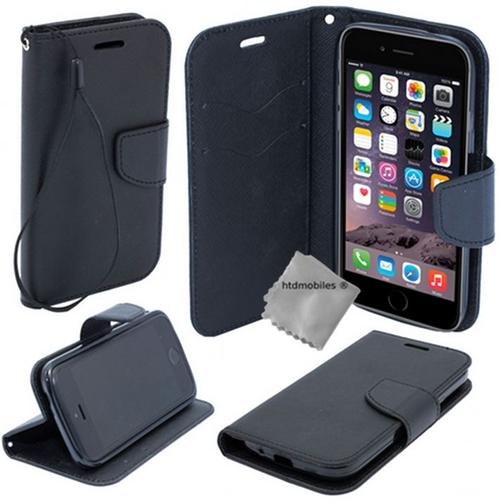 Housse Etui Coque Pochette Portefeuille Pour Apple Iphone 5 / 5s + Verre Trempe - Noir / Noir