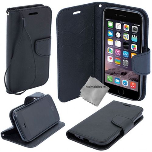 Housse Etui Coque Pochette Portefeuille Pour Apple Iphone Se + Verre Trempe - Noir / Noir