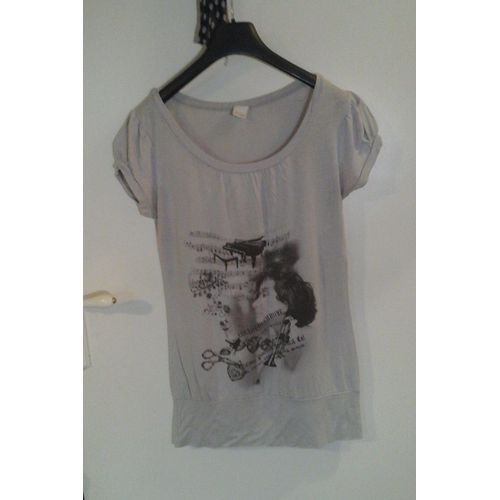 T-Shirt ""Camaïeu "" Long Viscose Ts Gris
