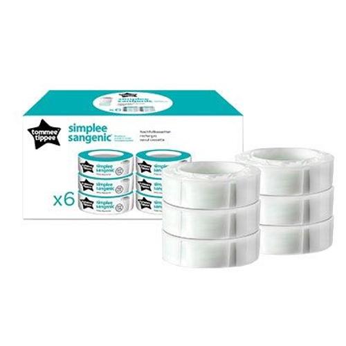 TOMMEE TIPPEE Lot de 6 Recharges Poubelle a Couches Simplee, Protectio