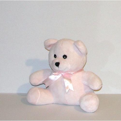 Ours Rose Ruban En Satin Rose Doudou Peluche Gmbh 24cm