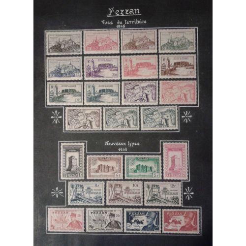 Lot 34 Timbres Fezzan Yt N°28 À 53 (1946 Et 49), Poste Aérienne 6 Et 7 (19501) Et Timbres Taxe 6 À 11 (1950)