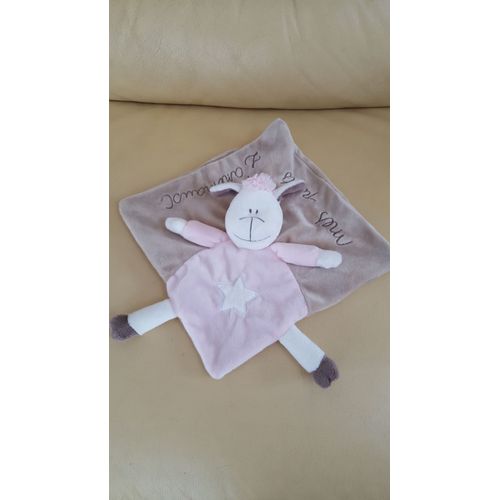 Doudou Plat Mouton Beige Rose Étoile "Mes Petits Z'animaux" Kimbaloo