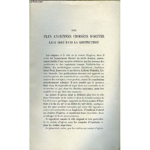 Bulletin Monumental 93e Volume De La Collection N°1 - Les Plus Anciennes Croisees D'ogives - Leur Role Dans La Construction Par Marcel Aubert