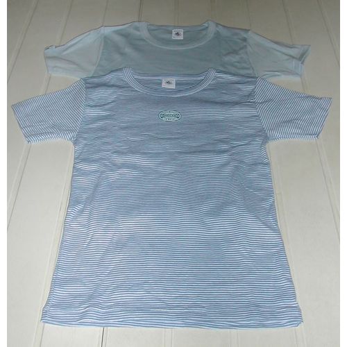 Lot De 2 Tee-Shirts Bleu Uni Et Bleu À Rayures 10 Ans 138 Cm