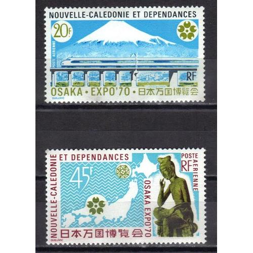 Nouvelle-Caledonie Poste Aerienne 1970 : Exposition Universelle D'osaka, Au Japon : Le Fuji-Yama / Carte Du Japon Et Statue - Série Entière De 2 Timbres À 65 F. Neufs ** Cote 16,40 