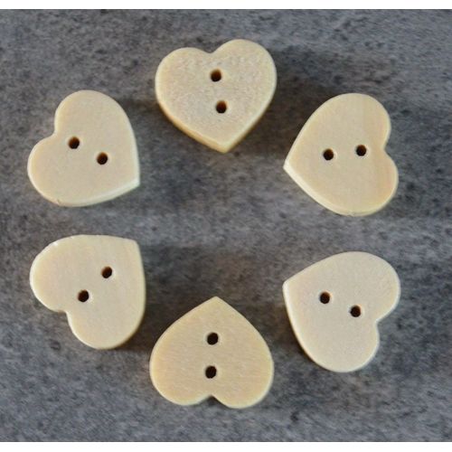 6 Boutons Coeur En Bois Couture Layette Scrapbooking Loisirs Tricot Mercerie