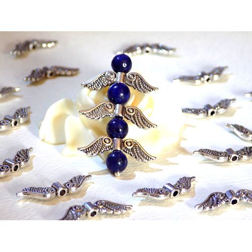 Lot De 6 Perles Forme Ailes Décorés Couleur Argent Antique